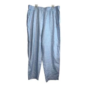LOU & GREY Blue Thin Stripes Linen Straight Leg Elastic Waist Pants Sz L